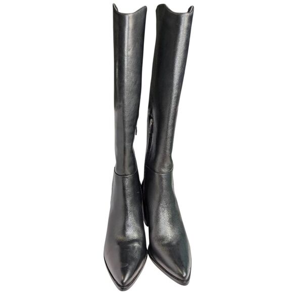 Franco Sarto Ticada Black Leather Knee-High Pointed Toe Block Heel Boots 10 - Picture 4 of 9